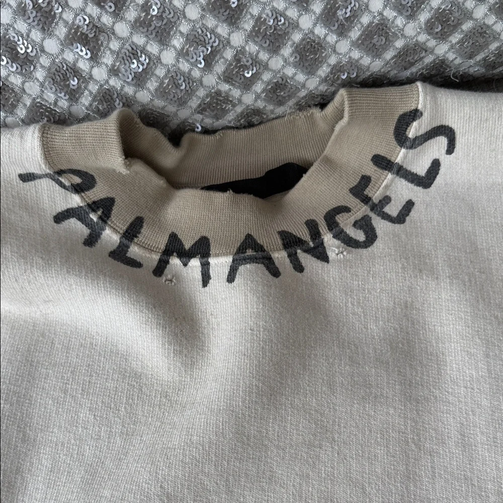 Palm Angels Cream Crewneck Sweater with Black Lettering - Picture 2 of 8